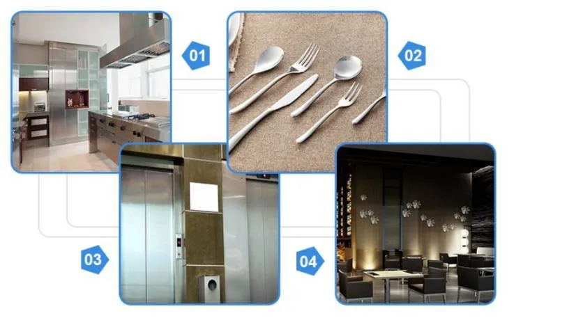 2B / BA Finish 304 Lembar stainless steel Ketebalan 0.1mm - 3.0mm Untuk lingkungan biasa 3